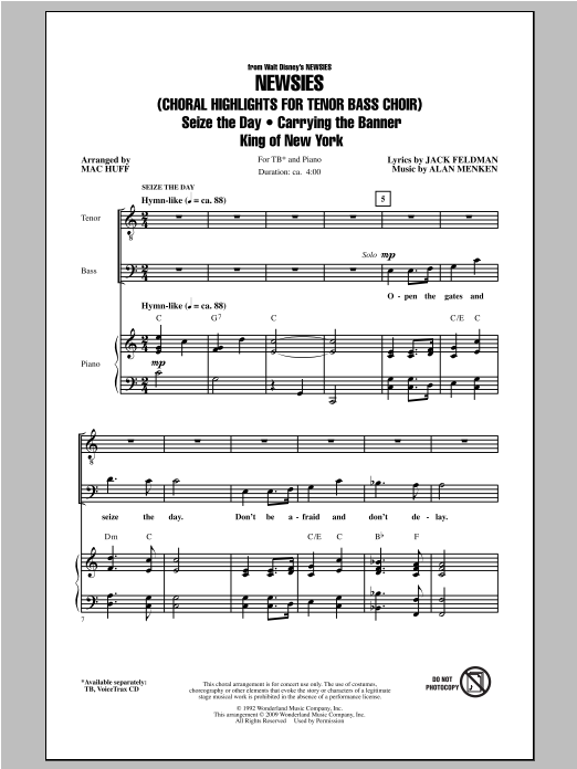 Mac Huff Newsies (Choral Highlights for Tenor Bass Choir) Sheet Music Notes & Chords for TB - Download or Print PDF