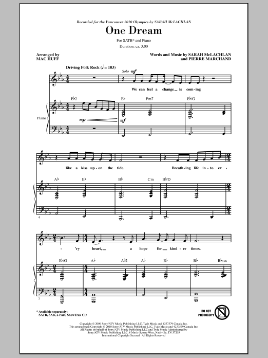 Mac Huff One Dream Sheet Music Notes & Chords for 2-Part Choir - Download or Print PDF
