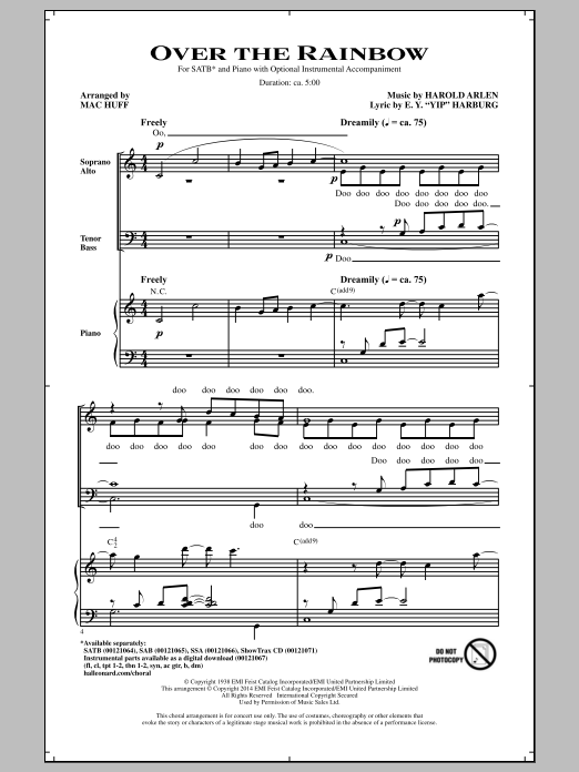 Mac Huff Over The Rainbow Sheet Music Notes & Chords for SAB - Download or Print PDF