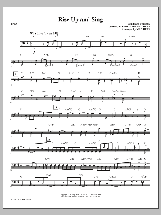 Mac Huff Rise Up And Sing - Bass Sheet Music Notes & Chords for Choir Instrumental Pak - Download or Print PDF