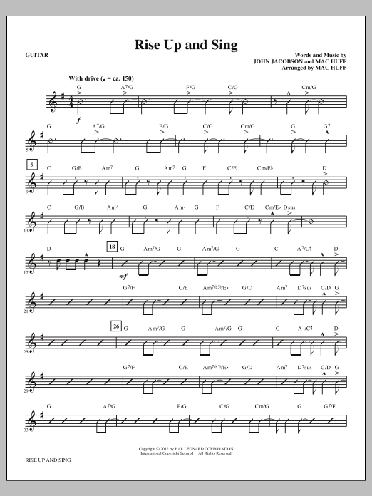 Mac Huff Rise Up And Sing - Guitar Sheet Music Notes & Chords for Choir Instrumental Pak - Download or Print PDF