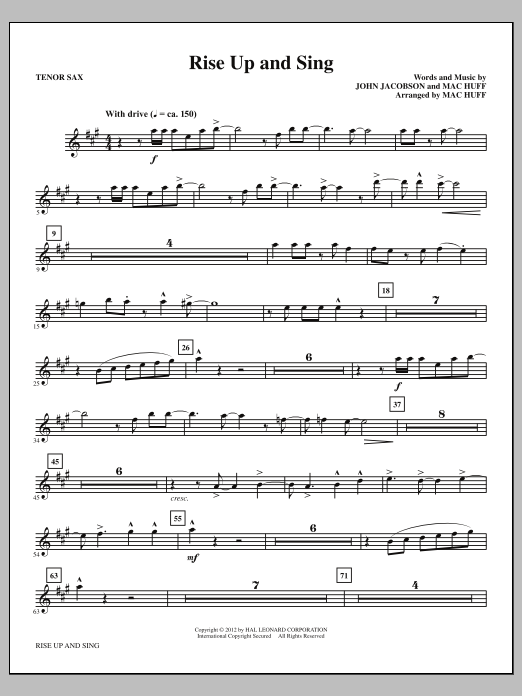 Mac Huff Rise Up And Sing - Tenor Sax Sheet Music Notes & Chords for Choir Instrumental Pak - Download or Print PDF
