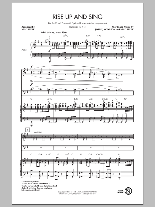 Mac Huff Rise Up And Sing Sheet Music Notes & Chords for 2-Part Choir - Download or Print PDF