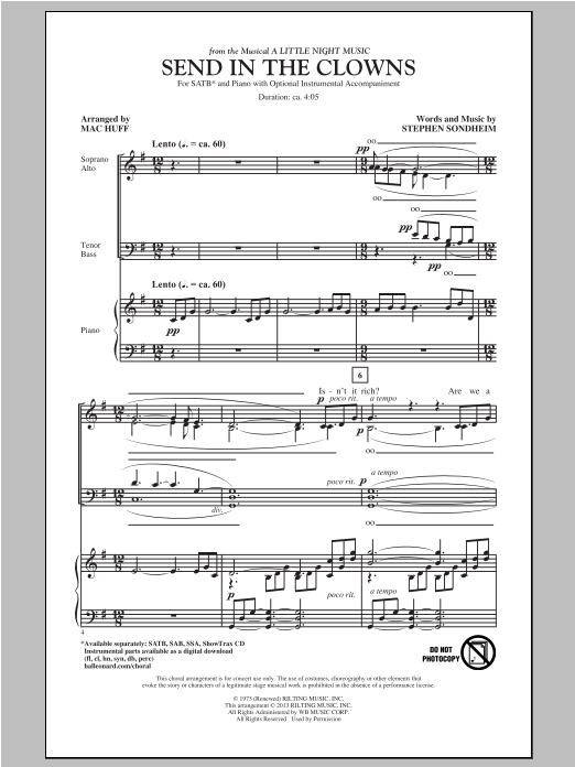 Stephen Sondheim Send In The Clowns (arr. Mac Huff) Sheet Music Notes & Chords for SATB - Download or Print PDF