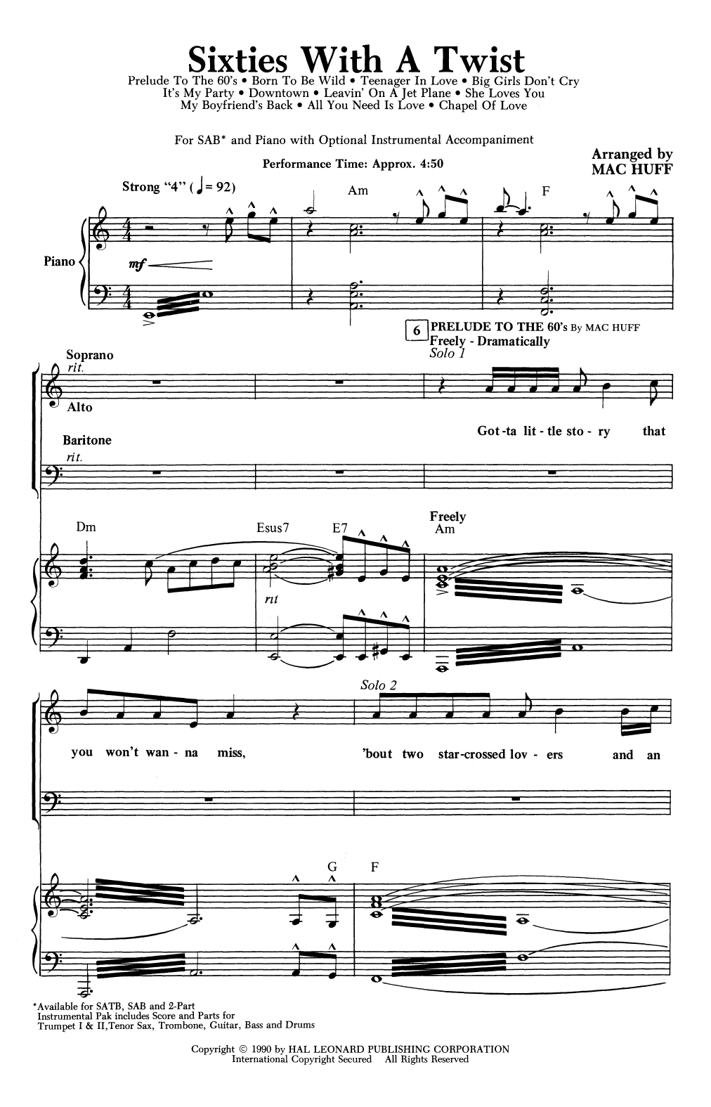 Mac Huff Sixties With A Twist (Medley) Sheet Music Notes & Chords for SAB Choir - Download or Print PDF