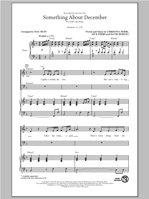 Christina Perri Something About December (arr. Mac Huff) Sheet Music Notes & Chords for SATB - Download or Print PDF