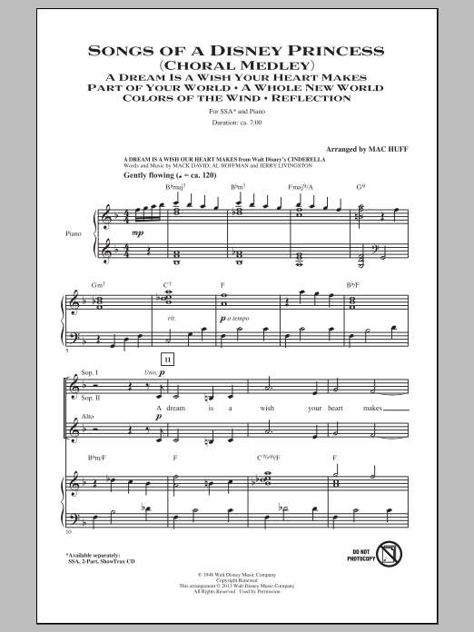 Mac Huff Songs of a Disney Princess (Choral Medley) Sheet Music Notes & Chords for SSA - Download or Print PDF