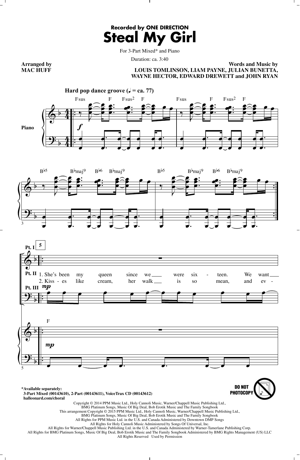 One Direction Steal My Girl (arr. Mac Huff) Sheet Music Notes & Chords for 3-Part Mixed - Download or Print PDF