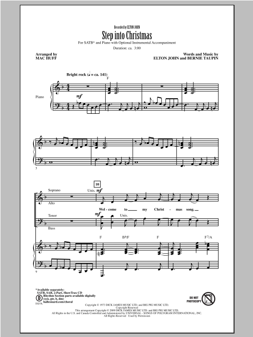 Elton John Step Into Christmas (arr. Mac Huff) Sheet Music Notes & Chords for SAB - Download or Print PDF