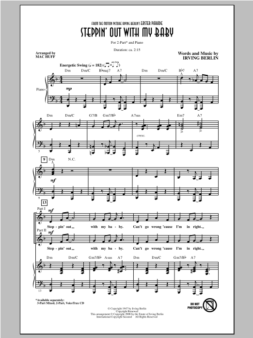 Irving Berlin Steppin' Out With My Baby (arr. Mac Huff) Sheet Music Notes & Chords for 2-Part Choir - Download or Print PDF