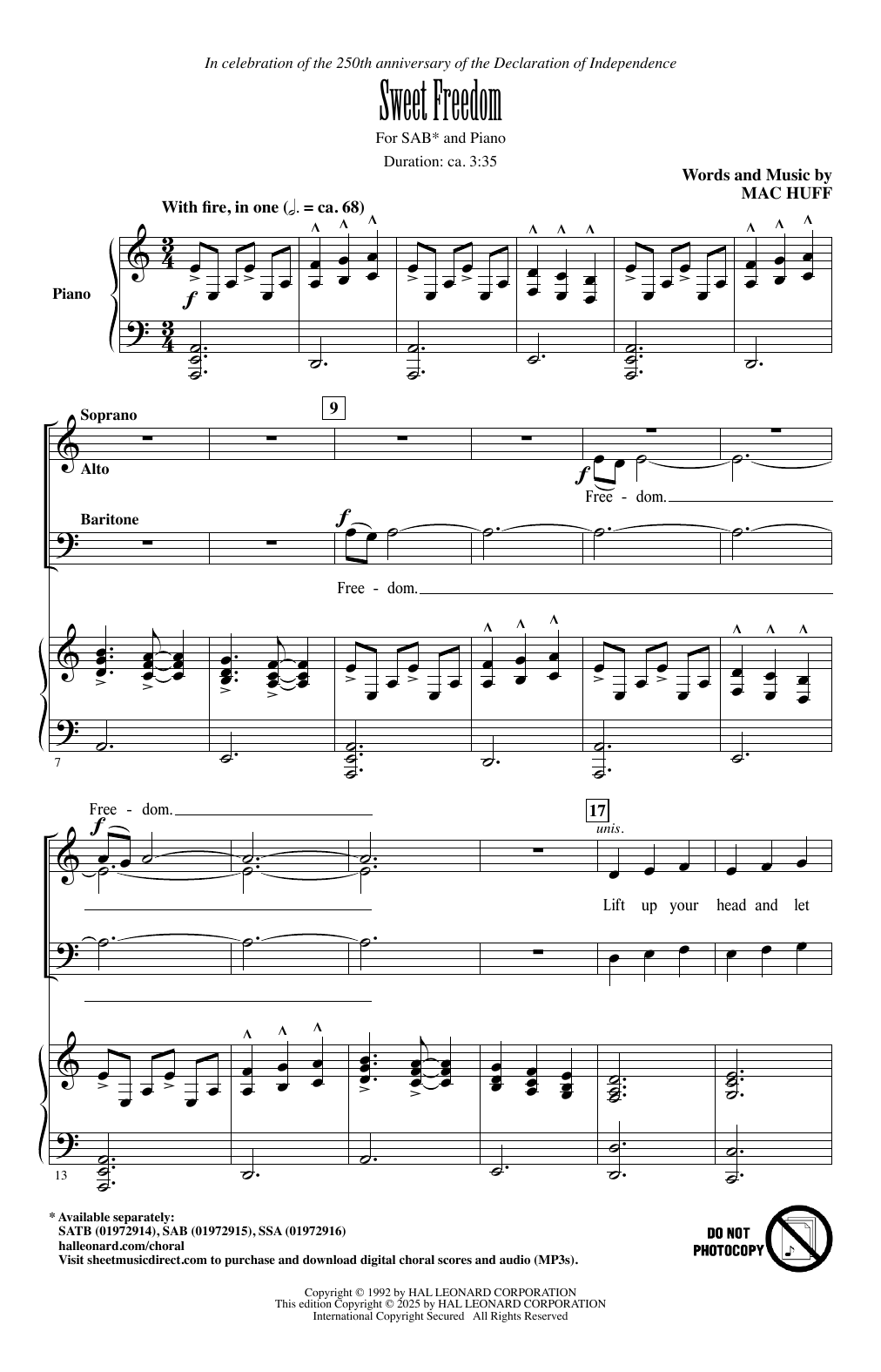 Mac Huff Sweet Freedom! Sheet Music Notes & Chords for SAB Choir - Download or Print PDF