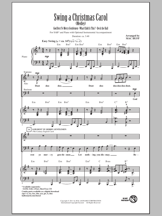 Mac Huff Swing A Christmas Carol (Medley) Sheet Music Notes & Chords for 2-Part Choir - Download or Print PDF