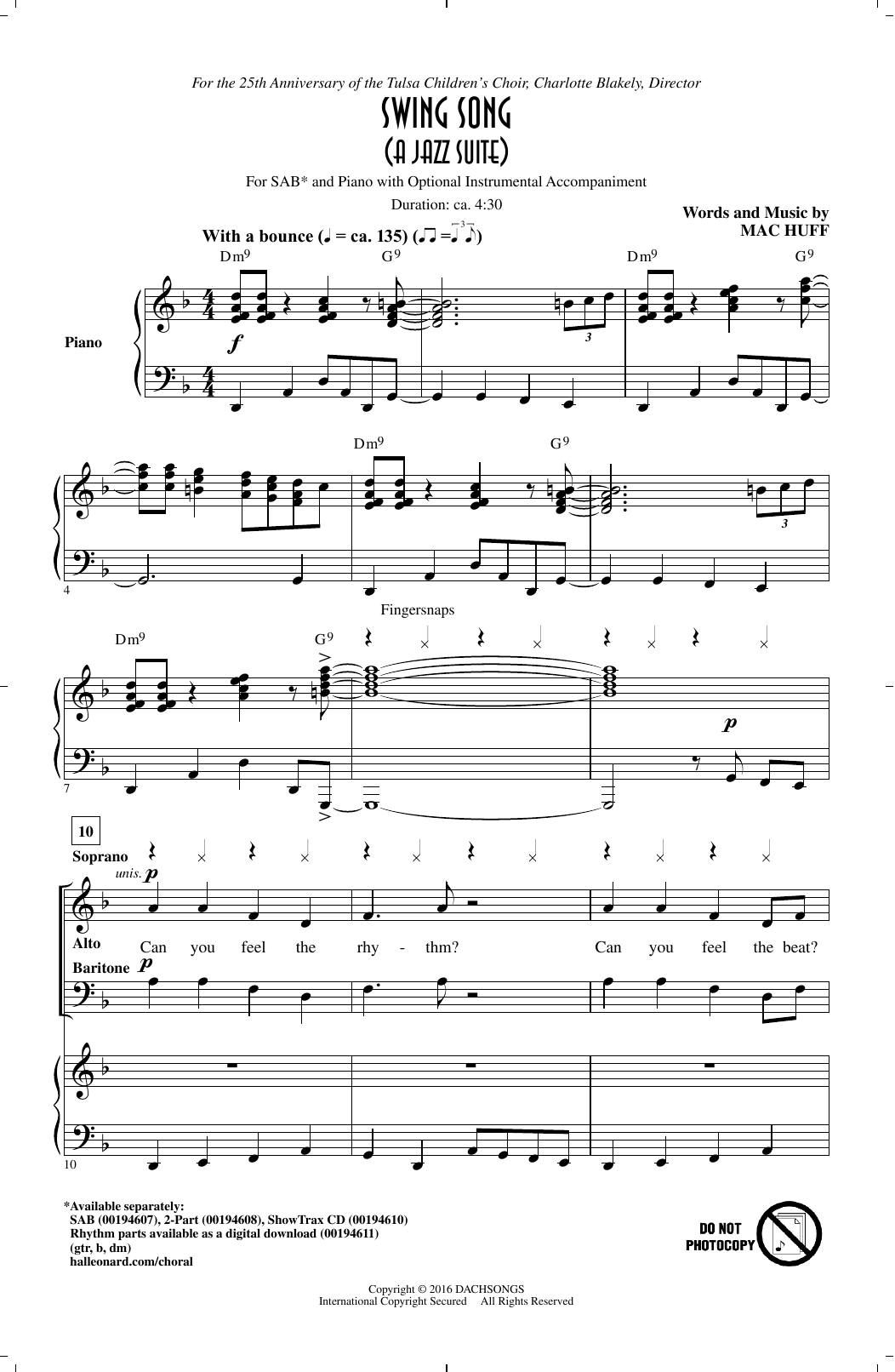 Mac Huff Swing Song (A Jazz Suite) Sheet Music Notes & Chords for 2-Part Choir - Download or Print PDF