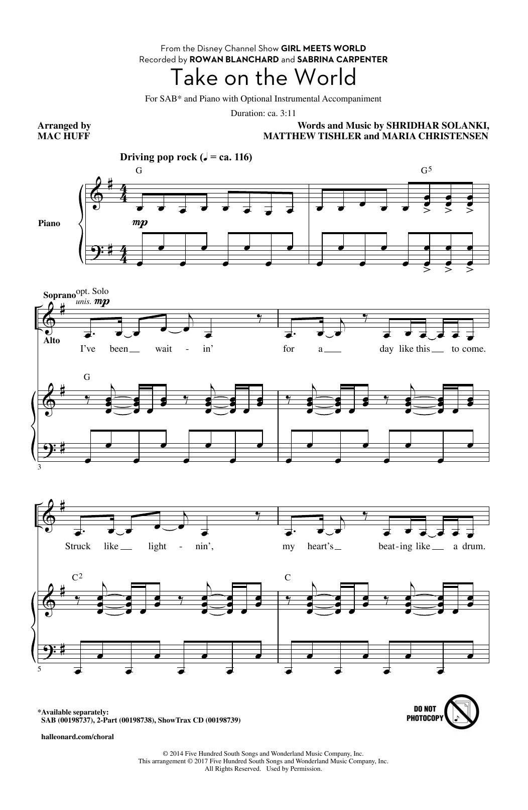 Mac Huff Take On The World Sheet Music Notes & Chords for 2-Part Choir - Download or Print PDF