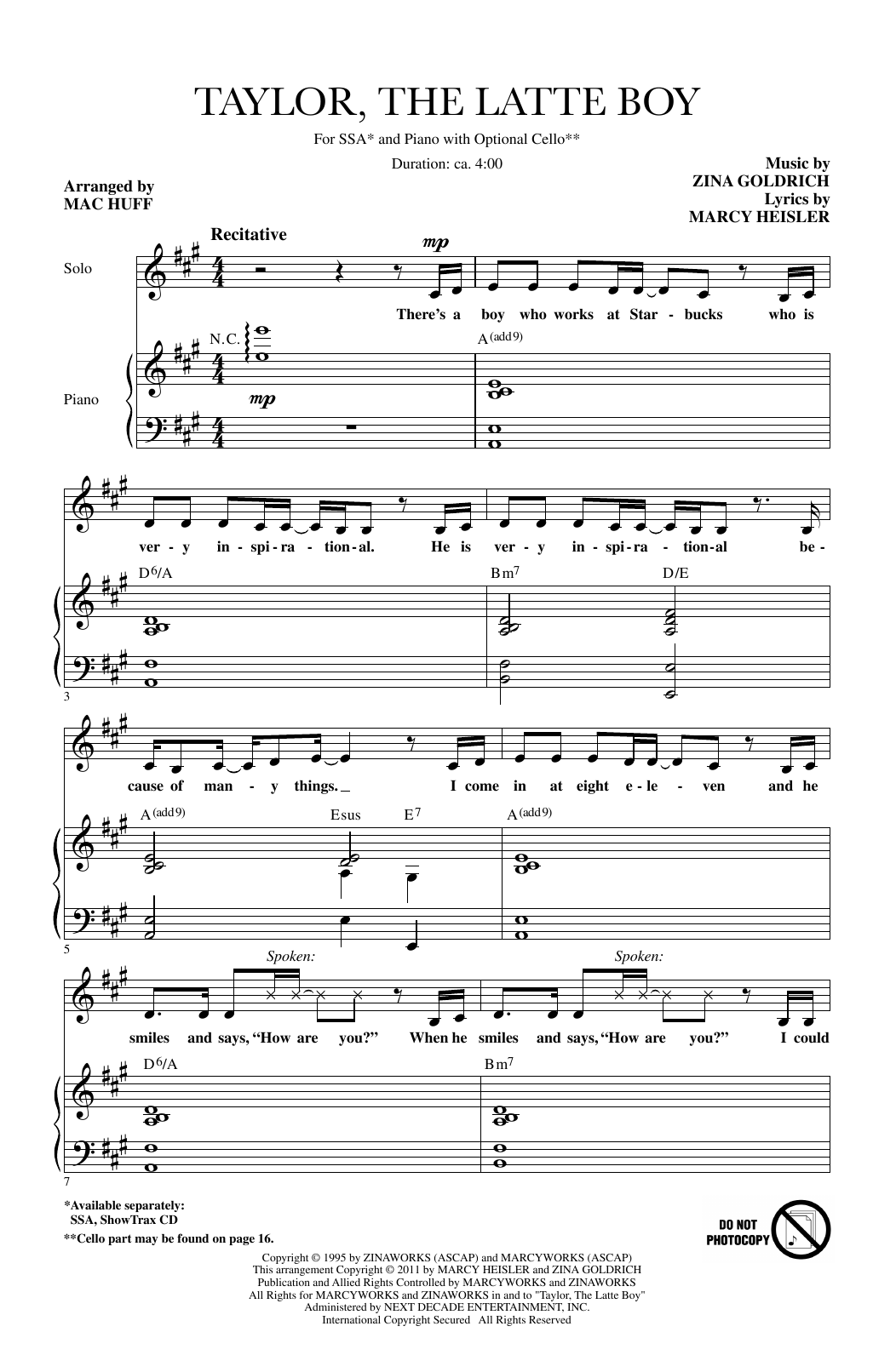 Kristin Chenoweth Taylor, The Latte Boy (arr. Mac Huff) Sheet Music Notes & Chords for SSA - Download or Print PDF