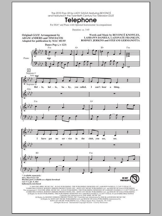 Mac Huff Telephone Sheet Music Notes & Chords for SSA - Download or Print PDF