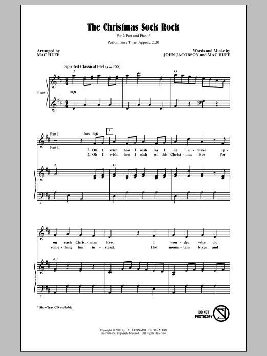 Mac Huff The Christmas Sock Rock Sheet Music Notes & Chords for 2-Part Choir - Download or Print PDF