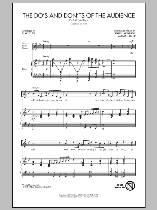 Mac Huff The Do's And Don'ts Of The Audience Sheet Music Notes & Chords for 2-Part Choir - Download or Print PDF