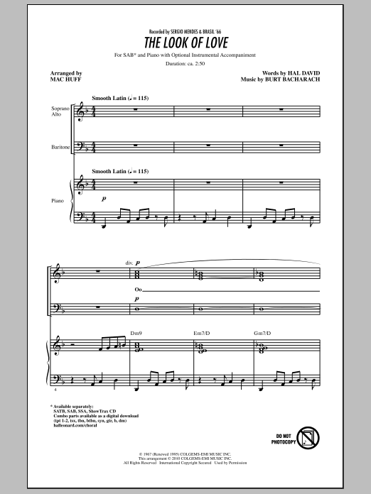 Mac Huff The Look Of Love Sheet Music Notes & Chords for SAB - Download or Print PDF