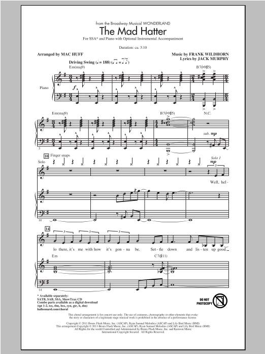 Frank Wildhorn The Mad Hatter (from Wonderland The Musical) (arr. Mac Huff) Sheet Music Notes & Chords for SAB - Download or Print PDF