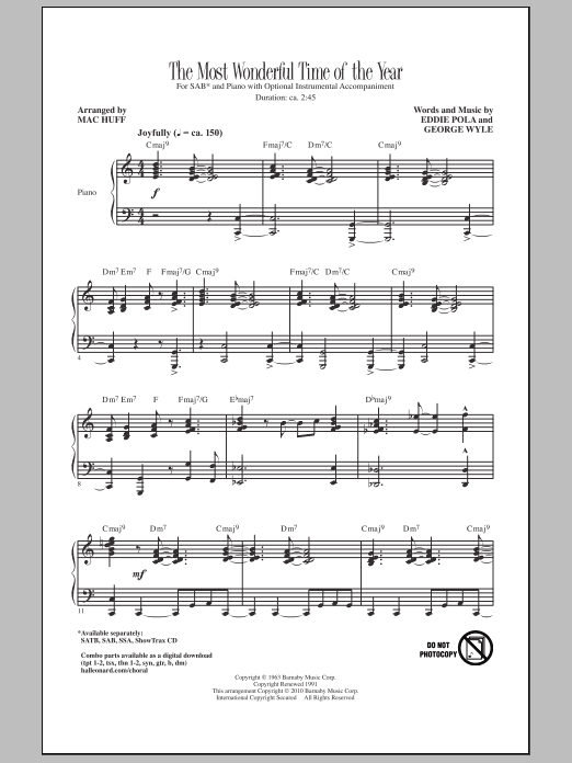 Mac Huff The Most Wonderful Time Of The Year Sheet Music Notes & Chords for SATB - Download or Print PDF