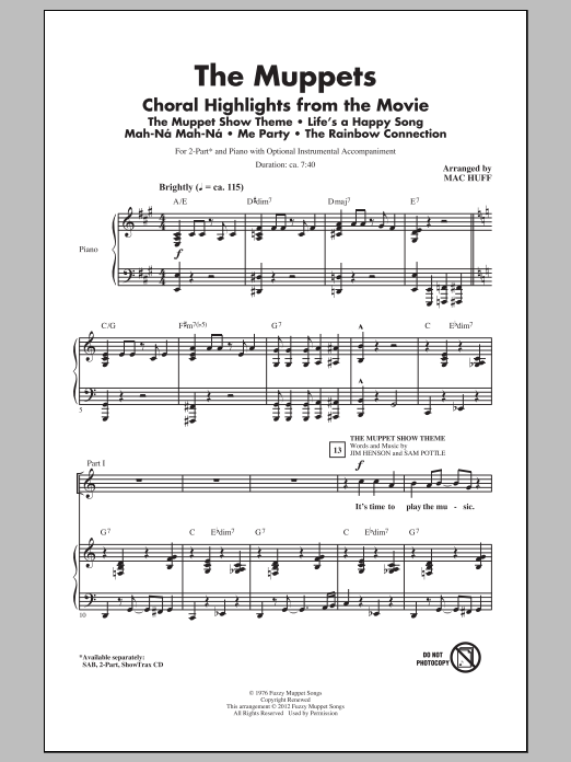 The Muppets The Muppets (Choral Highlights) (arr. Mac Huff) Sheet Music Notes & Chords for SAB - Download or Print PDF