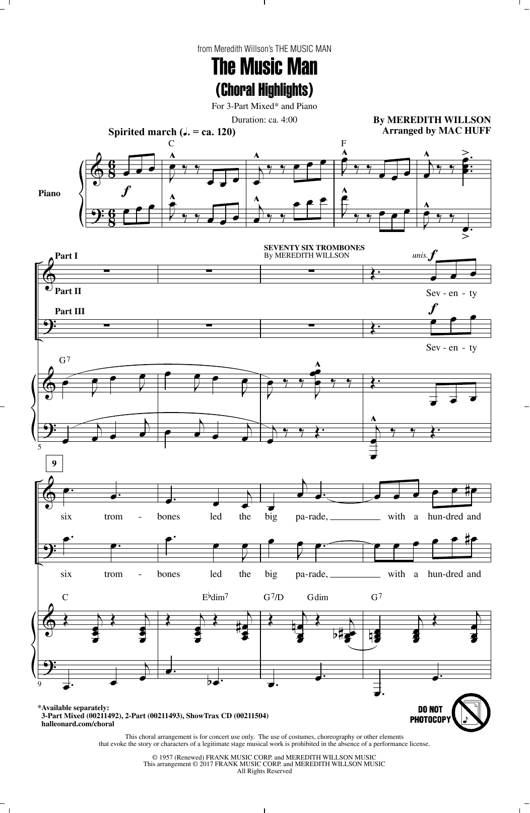 Mac Huff The Music Man (Choral Highlights) Sheet Music Notes & Chords for 3-Part Mixed - Download or Print PDF