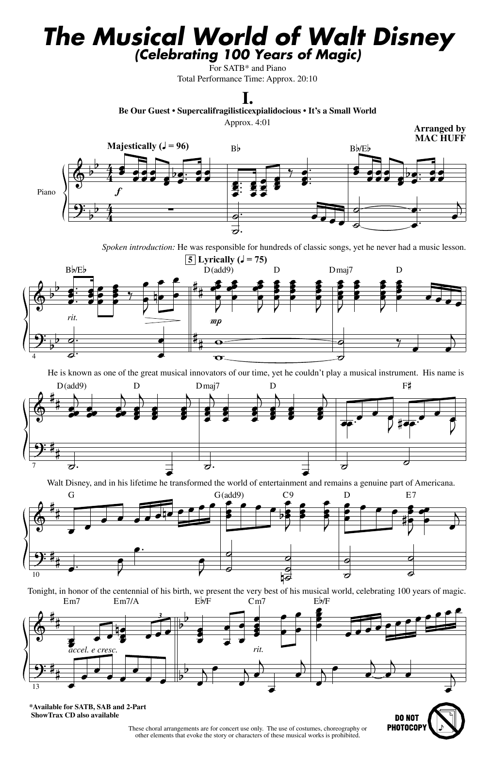 Mac Huff The Musical World Of Walt Disney Sheet Music Notes & Chords for SATB Choir - Download or Print PDF