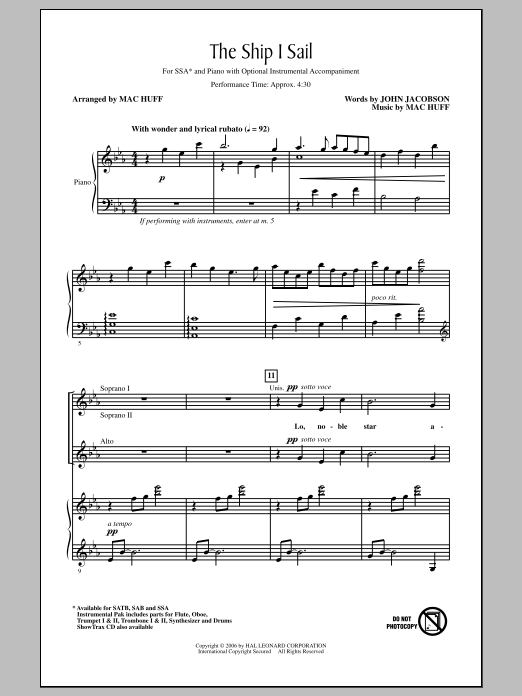 Mac Huff The Ship I Sail Sheet Music Notes & Chords for SSA - Download or Print PDF