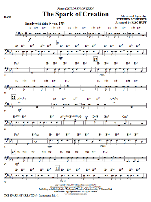 Mac Huff The Spark of Creation (from Children of Eden) - Bass Sheet Music Notes & Chords for Choir Instrumental Pak - Download or Print PDF