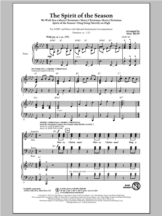 Mac Huff The Spirit of the Season (Medley) Sheet Music Notes & Chords for SSA - Download or Print PDF