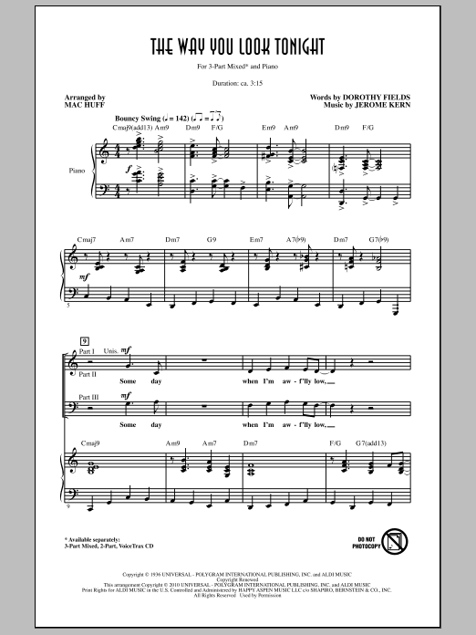 Mac Huff The Way You Look Tonight Sheet Music Notes & Chords for 3-Part Mixed - Download or Print PDF