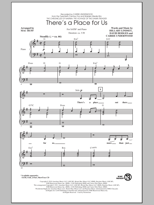 Mac Huff There's A Place For Us Sheet Music Notes & Chords for SATB - Download or Print PDF