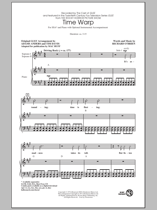 Glee Cast Time Warp (arr. Mac Huff) Sheet Music Notes & Chords for SATB - Download or Print PDF