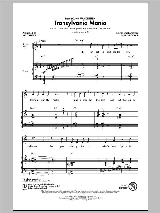 Mac Huff Transylvania Mania Sheet Music Notes & Chords for SSA - Download or Print PDF