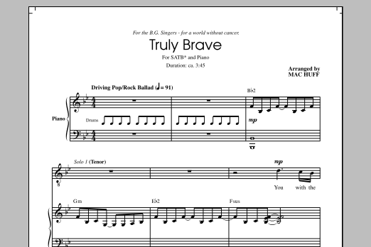Sara Bareilles & Cyndi Lauper Truly Brave (arr. Mac Huff) Sheet Music Notes & Chords for 3-Part Mixed - Download or Print PDF