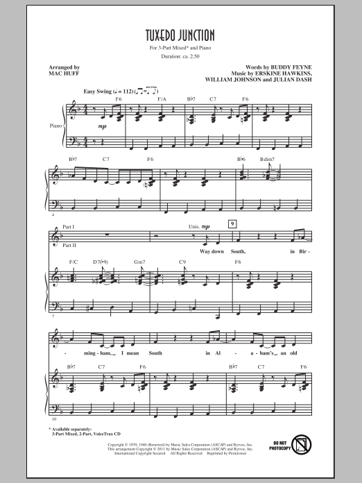 Mac Huff Tuxedo Junction Sheet Music Notes & Chords for 3-Part Mixed - Download or Print PDF