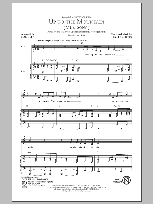 Mac Huff Up To The Mountain (MLK Song) Sheet Music Notes & Chords for SATB - Download or Print PDF