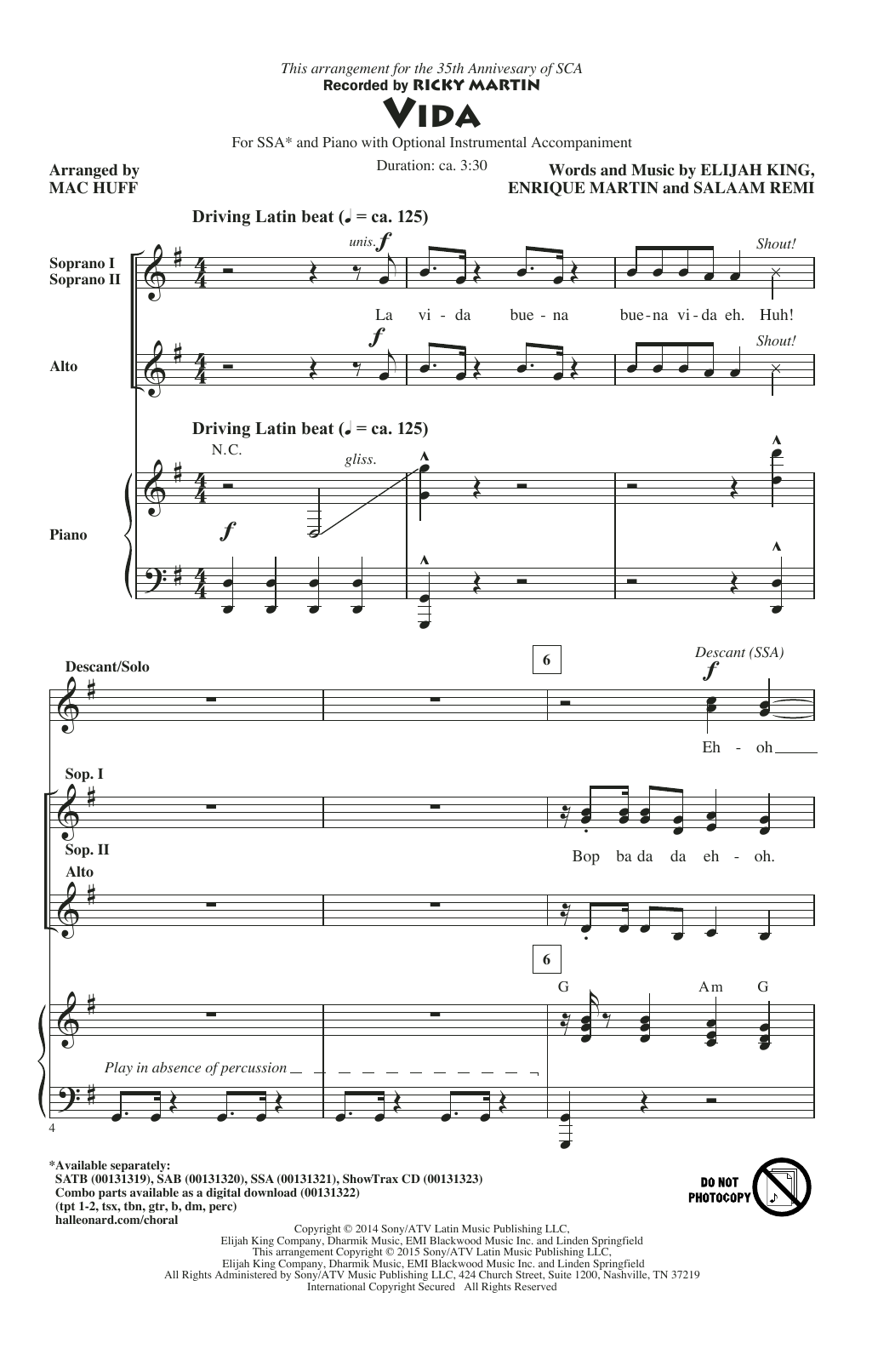 Mac Huff Vida Sheet Music Notes & Chords for SAB - Download or Print PDF