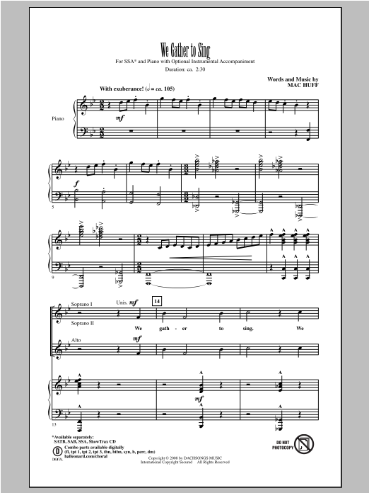 Mac Huff We Gather To Sing Sheet Music Notes & Chords for SSA - Download or Print PDF