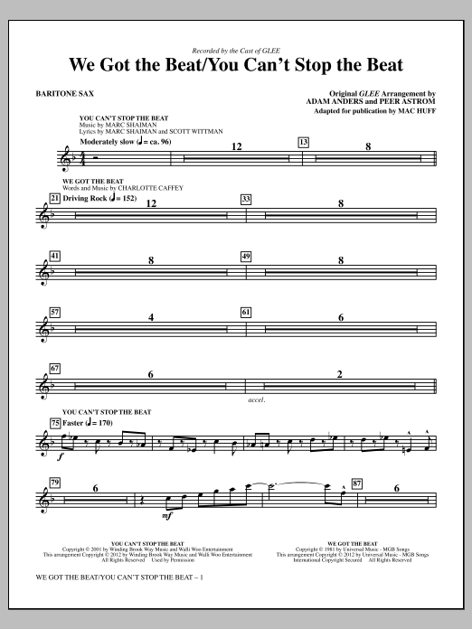 Mac Huff We Got The Beat / You Can't Stop The Beat - Baritone Sax Sheet Music Notes & Chords for Choir Instrumental Pak - Download or Print PDF
