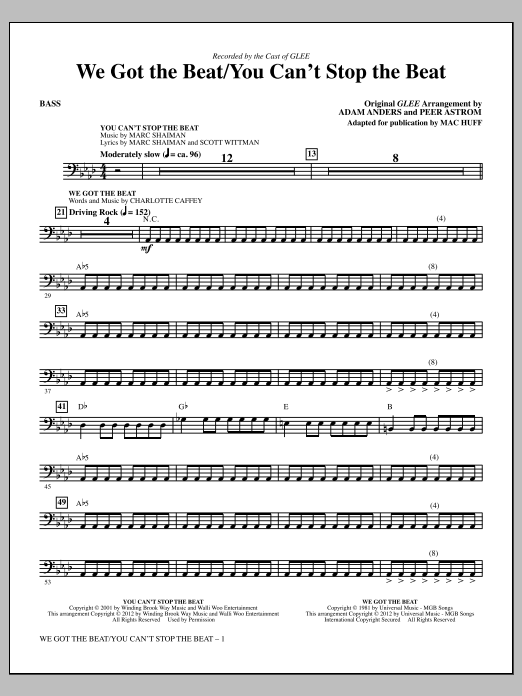 Mac Huff We Got The Beat / You Can't Stop The Beat - Bass Sheet Music Notes & Chords for Choir Instrumental Pak - Download or Print PDF