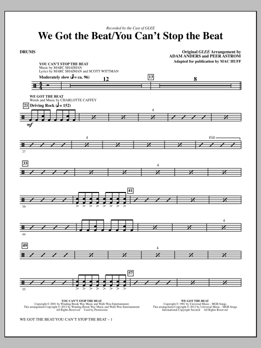 Mac Huff We Got The Beat / You Can't Stop The Beat - Drums Sheet Music Notes & Chords for Choir Instrumental Pak - Download or Print PDF