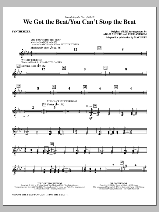 Mac Huff We Got The Beat / You Can't Stop The Beat - Synthesizer Sheet Music Notes & Chords for Choir Instrumental Pak - Download or Print PDF
