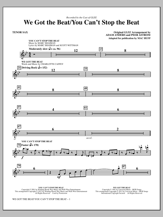 Mac Huff We Got The Beat / You Can't Stop The Beat - Tenor Sax Sheet Music Notes & Chords for Choir Instrumental Pak - Download or Print PDF