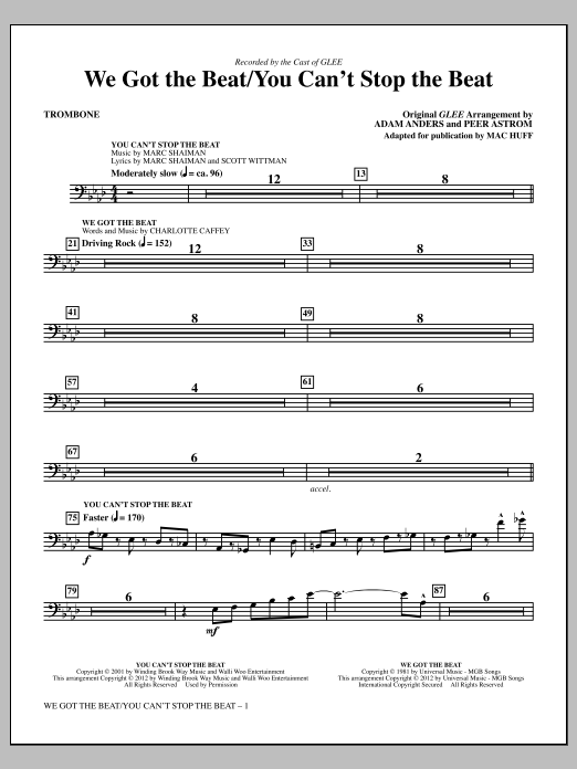 Mac Huff We Got The Beat / You Can't Stop The Beat - Trombone Sheet Music Notes & Chords for Choir Instrumental Pak - Download or Print PDF