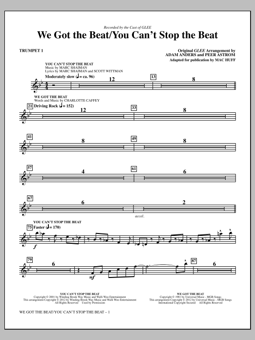 Mac Huff We Got The Beat / You Can't Stop The Beat - Trumpet 1 Sheet Music Notes & Chords for Choir Instrumental Pak - Download or Print PDF