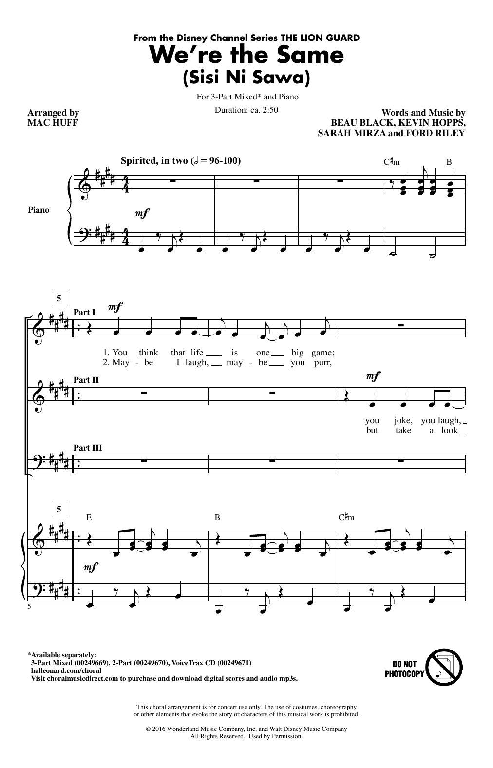 Mac Huff We're The Same (Sis Ni Sawa) Sheet Music Notes & Chords for 3-Part Mixed - Download or Print PDF