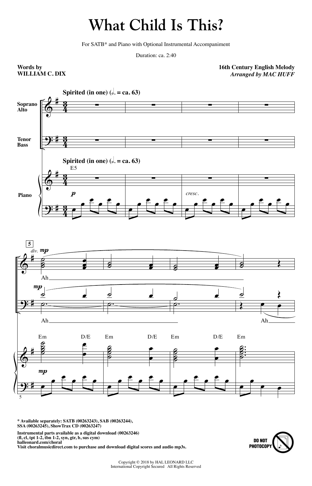Mac Huff What Child Is This? Sheet Music Notes & Chords for SAB Choir - Download or Print PDF