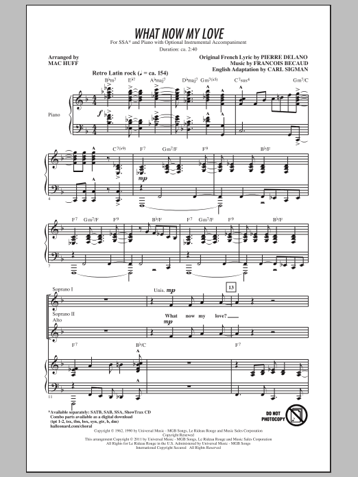 Mac Huff What Now My Love Sheet Music Notes & Chords for SAB - Download or Print PDF